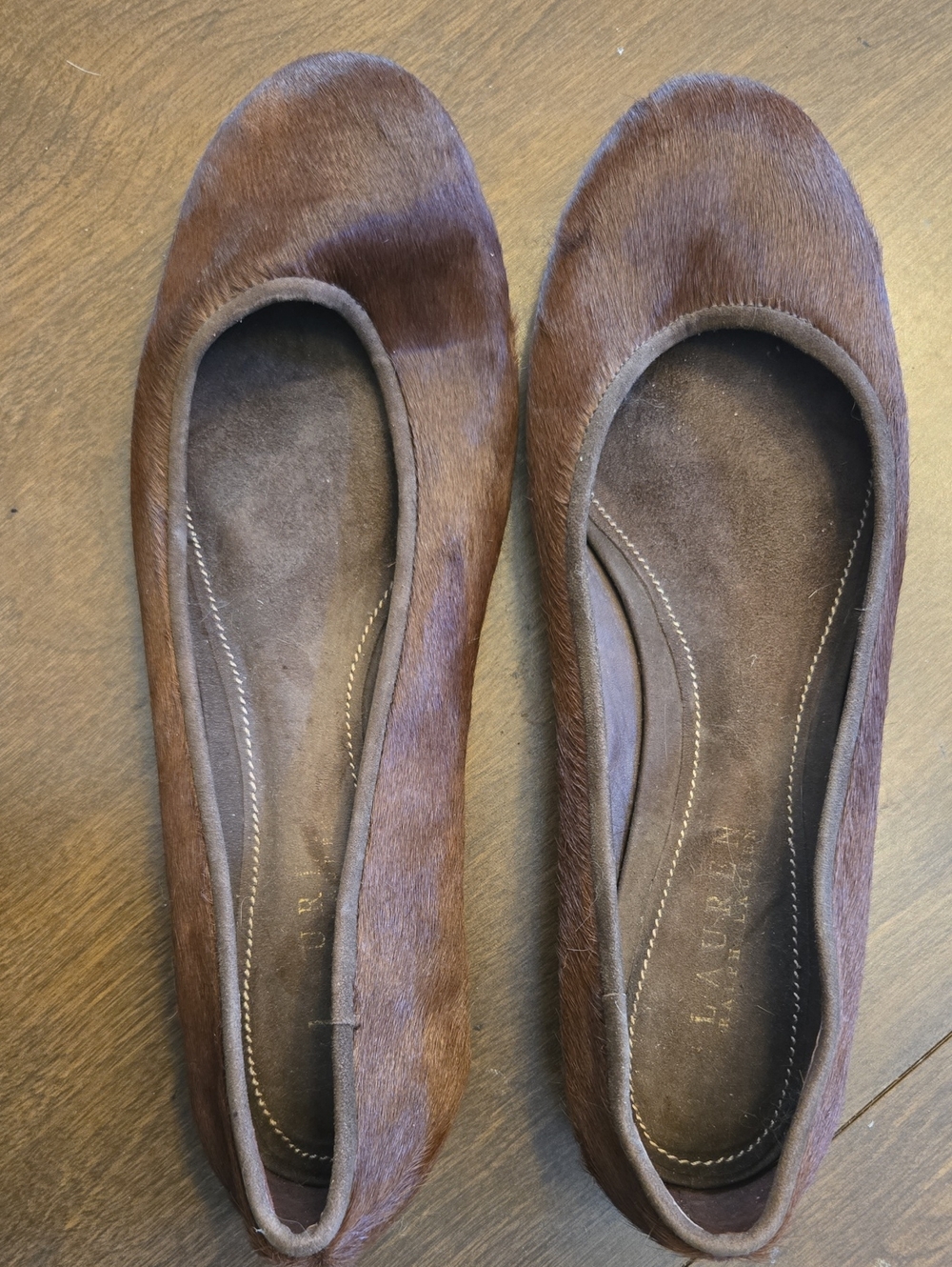 Ralph Lauren Dark Brown Calf-Hair Ballet Flats